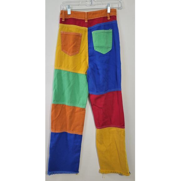 Color Block Jeans Womens X-Small Raw Hem Multi-Colored Patchwork Funky Fun Jeans - Picture 6 of 10